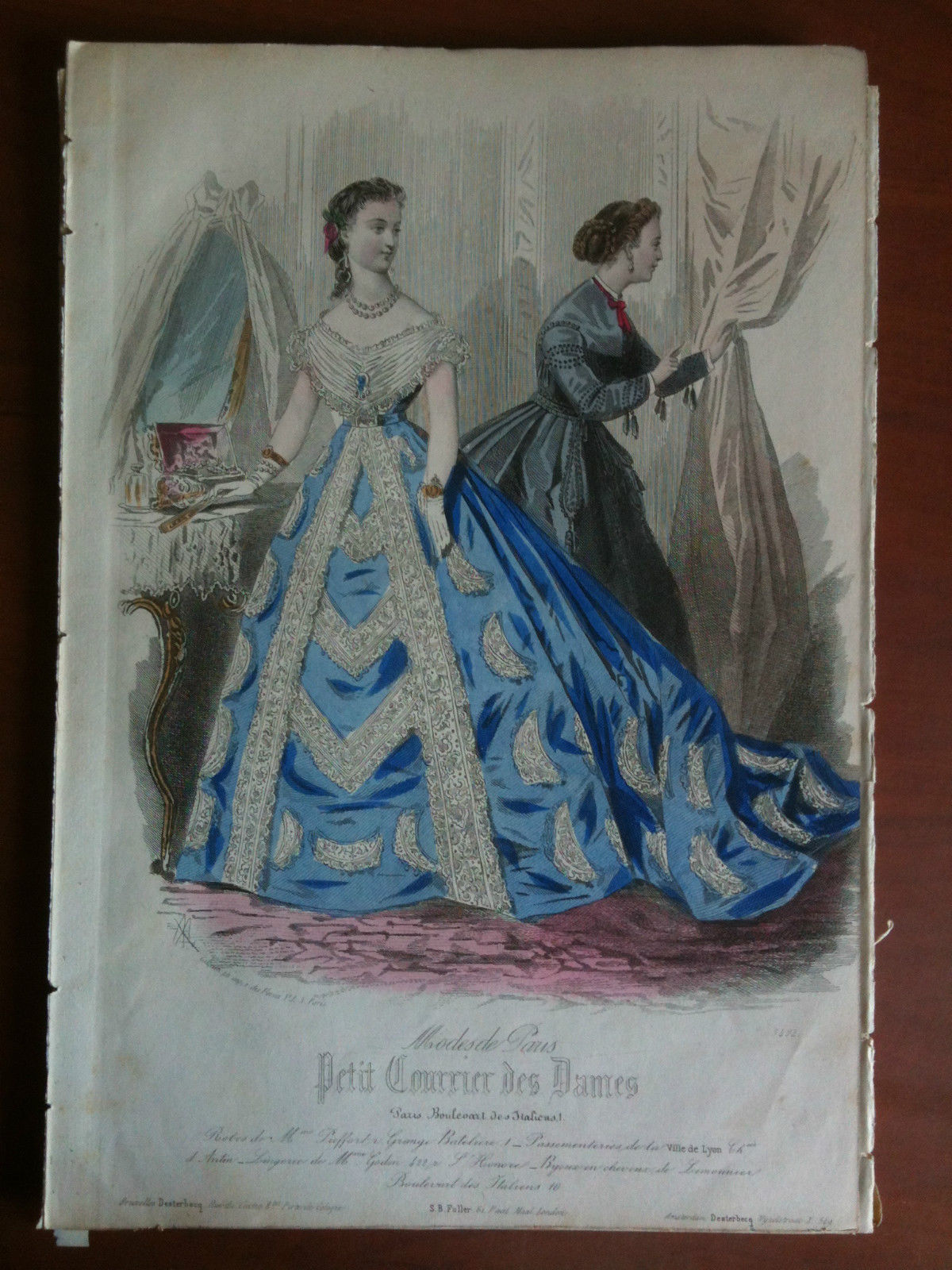 Xilografia acquerellata "Petit Courrier des Dames" Paris metà '800 - …