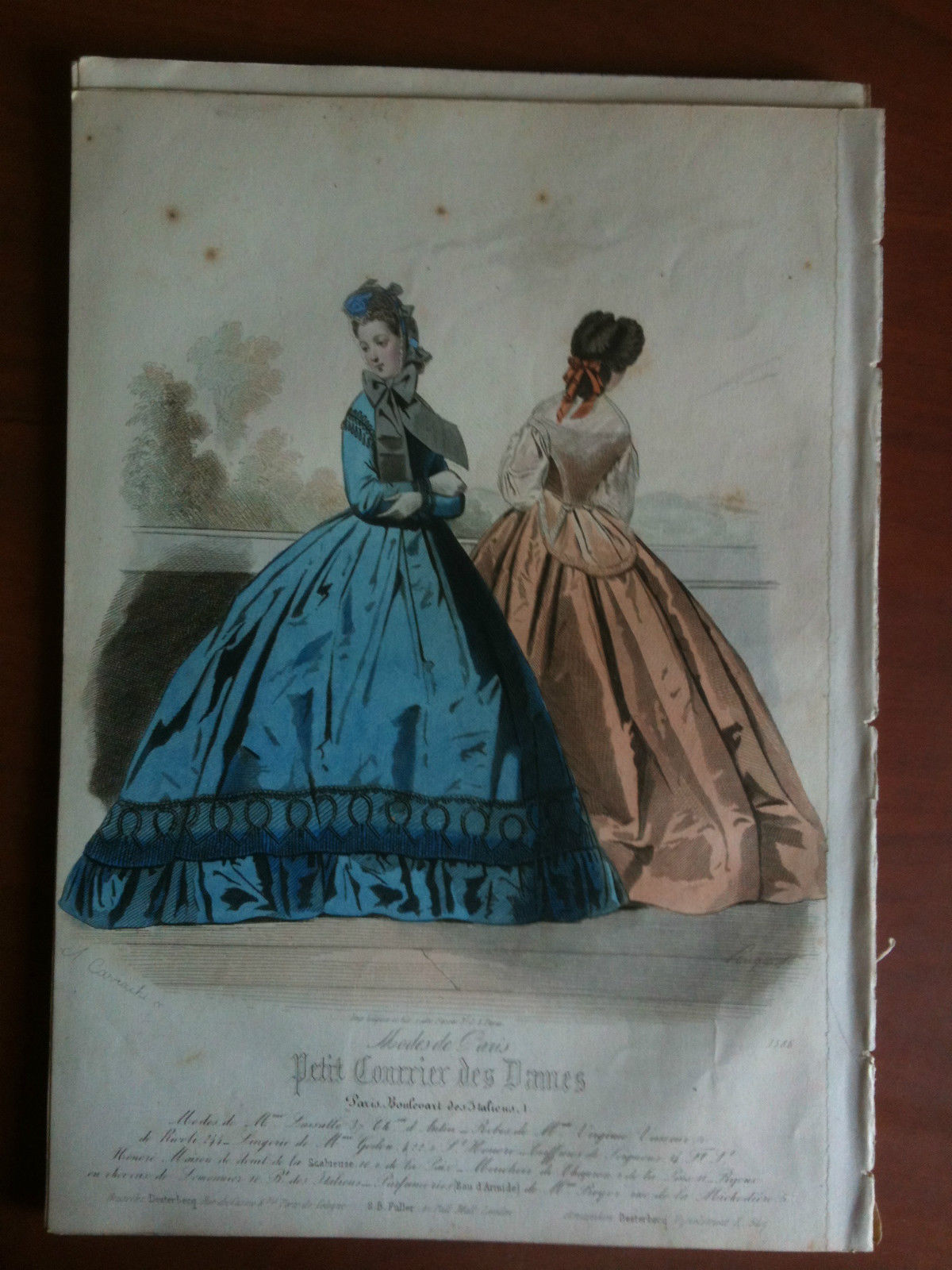 Xilografia acquerellata "Petit Courrier des Dames" Paris metà '800 - …