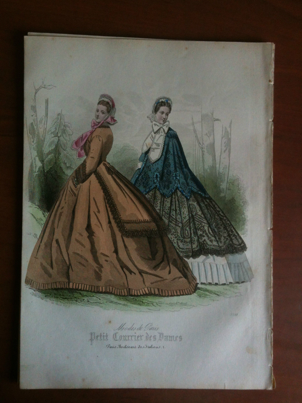 Xilografia acquerellata "Petit Courrier des Dames" Paris metà '800 - …