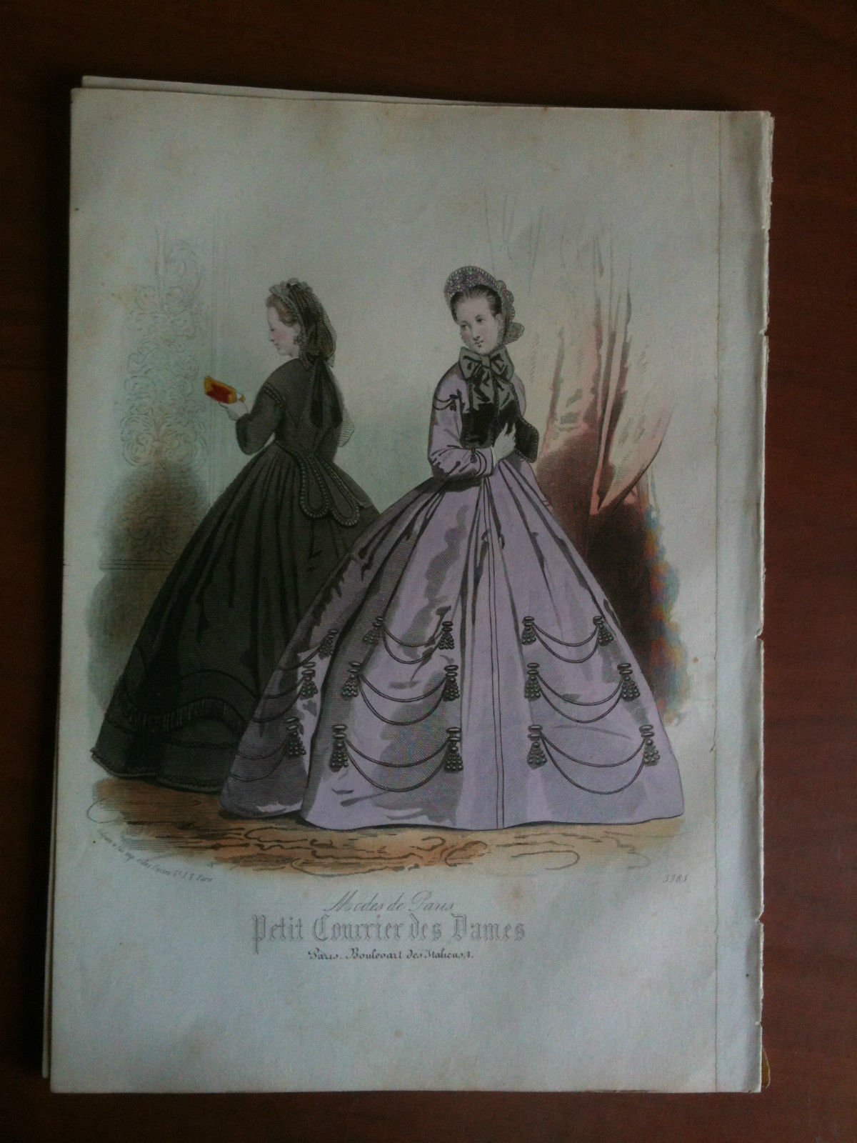 Xilografia acquerellata "Petit Courrier des Dames" Paris metà '800 - …