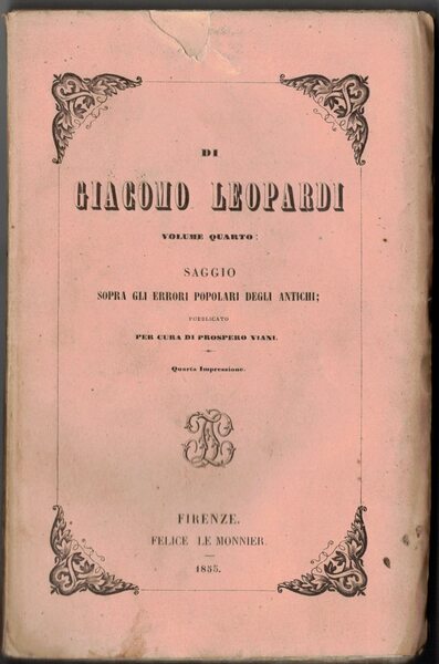 Saggio sopra gli errori popolari degli antichi; pubblicato per cura …