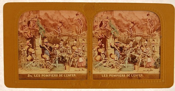 Carta stereoscopica della serie Diableries 54. Les pompiers de lenfer