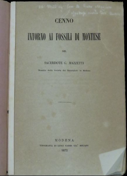 Cenno intorno ai fossili di Montese del sacerdote G. Mazzetti,