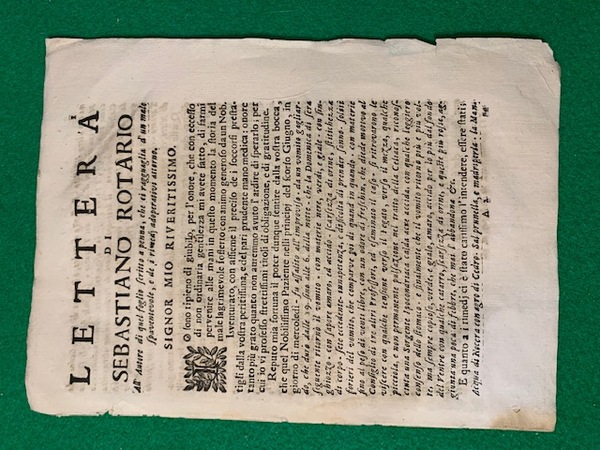 Lettera di Sebastiano Rotario, All'autore di quel foglio scritto a …