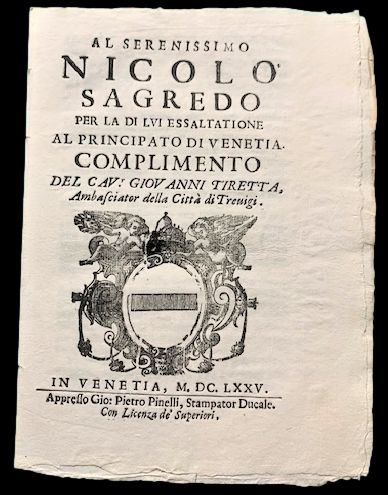 Al Serenissimo Nicolò Sagredo per la di lui essaltatione al …