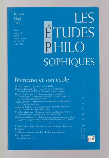 Les études philosophiques, numéro 1 : 2003 - Brentano et …