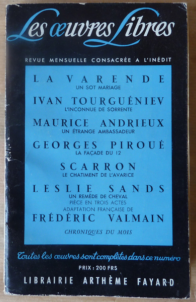 Les Oeuvres Libres N°138 de Novembre 1957.