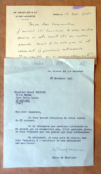 Un billet autographe signé et une lettre signée du Baron …