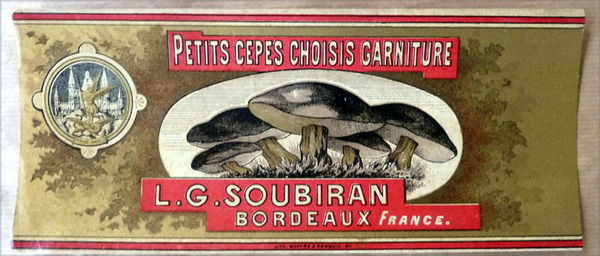 Une chromolithographie; étiquette de conserve pour Cèpes.