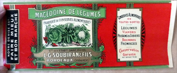 Macédoine de légumes. Une étiquette en chromolithographie pour une fabrique …