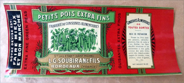 Petits Pois extra Fins. Une étiquette pour conserve.