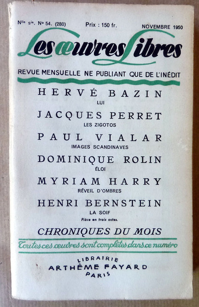 Les Oeuvres Libres. Novembre 1950.