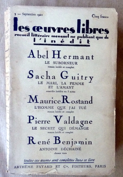 Les Oeuvres Libres. Septembre 1921. N°3.