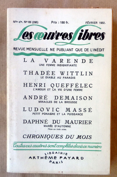 Les Oeuvres Libres. Février 1952.