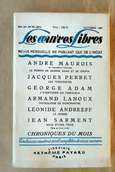 Les Oeuvres Libres. Octobre 1951.