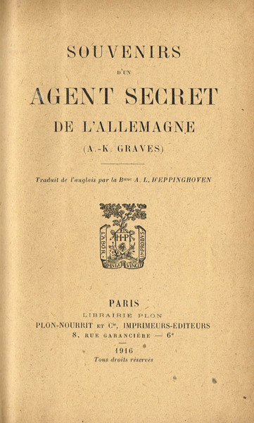 SOUVENIRS D'UN AGENT SECRET DE L'ALLEMAGNE