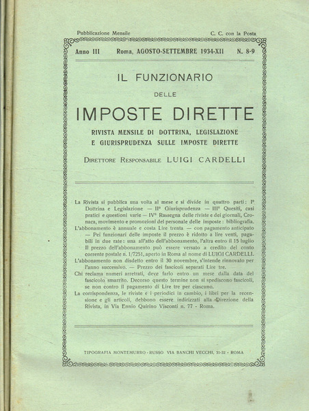 Il funzionario delle imposte dirette. Rivista mensile di dottrina, legislazione …