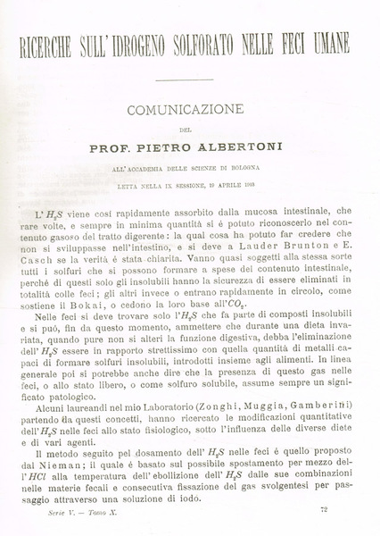 Ricerche sull'idrogeno solforato nelle feci umane