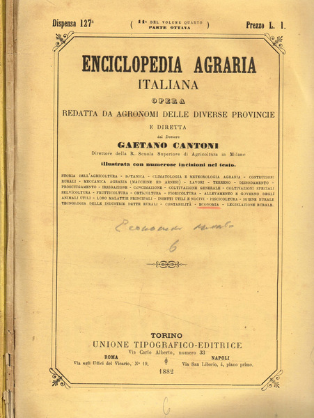 Enciclopedia agraria italiana dispensa 127, 129, 130, 131 del vol.IV …