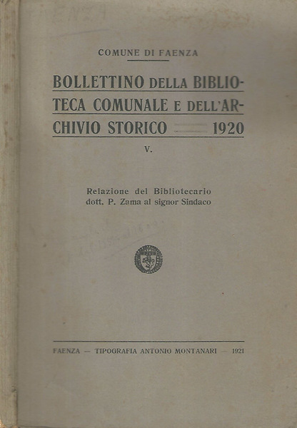 Bollettino della Biblioteca Comunale e dell'Archivio Storico 1920