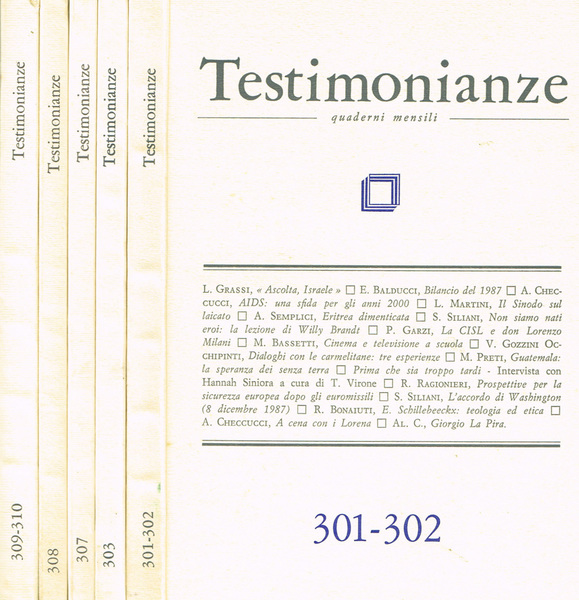 TESTIMONIANZE anno XXXI n. 301/302 303 307 308 309/310