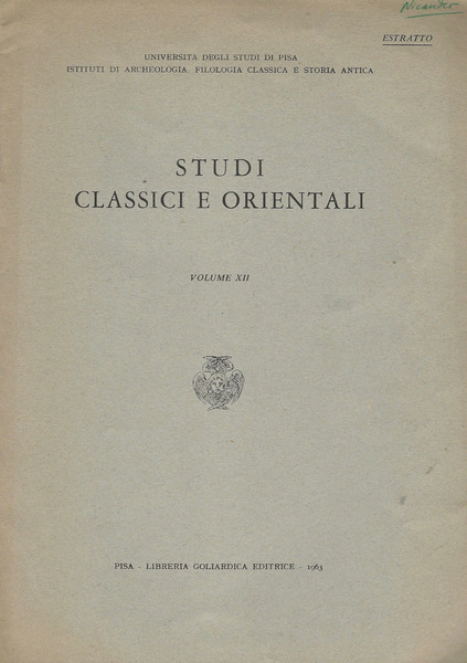 Studi Classici e Orientali Volume XII