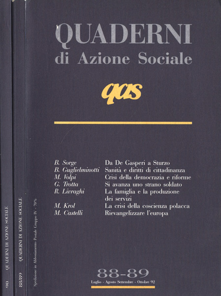 QAS Quaderni di azione sociale Anno 1992 n. 88, 89 …