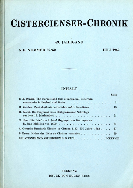 CISTERCIENSER-CHRONIK 59/60 DEL 1962