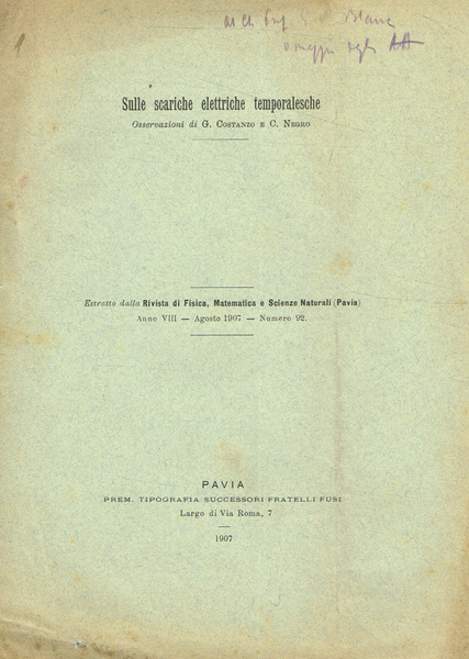 Sulle scariche elettriche temporalesche