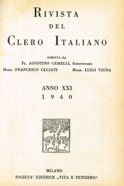 RIVISTA DEL CLERO ITALIANO anno XXI - 1940