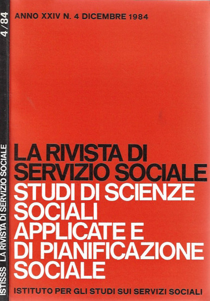 La Rivista di Servizio Sociale, anno XXIV, n. 4 dicembre …