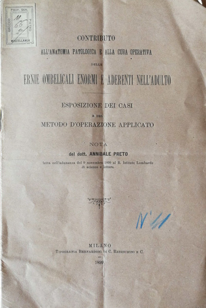 Contributo all'anatomia patologica e alla cura operativa delle ernie ombelicali …