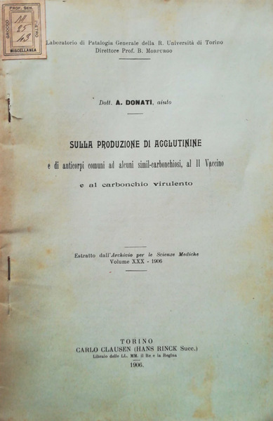 Sulla produzione di agglutinine e di anticorpi comuni ad alcuni …