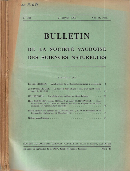 Bulletin de la Société Vaudoise des sciences naturelles N. 306, …