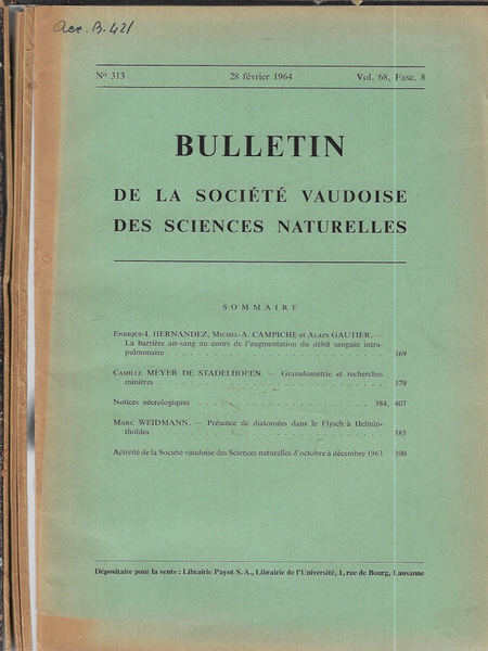 Bulletin de la Société Vaudoise des sciences naturelles N. 313, …