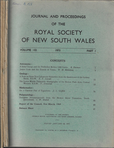 Journal and proceedings of the Royal Society of New South …