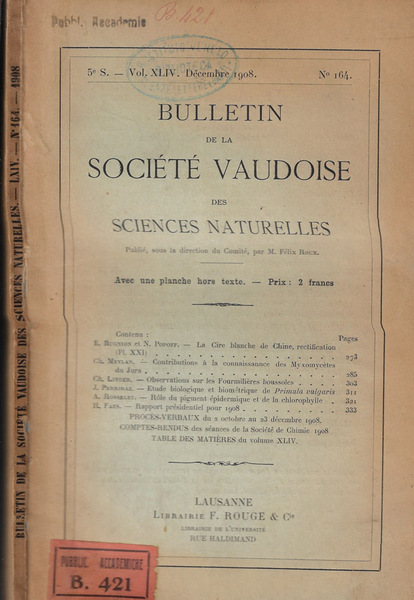 Bulletin de la Société Vaudoise des sciences naturelles N. 164 …