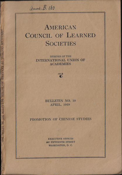 American council of learned societies bulletin No. 10 april 1929