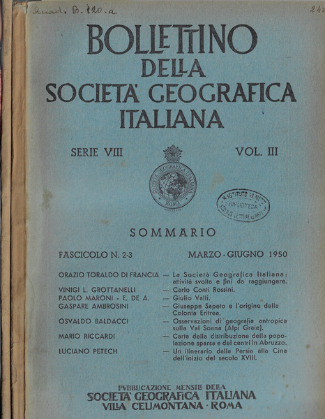 Bollettino della Società Geografica Italiana serie VIII Vol. III Fascicolo …