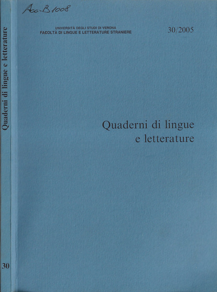 Quaderni di lingue e letterature N. 30 2005