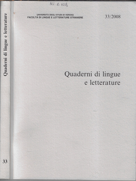 Quaderni di lingue e letterature N. 33 2008