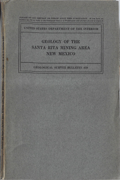 Geology of the Santa Rita mining area New Mexico