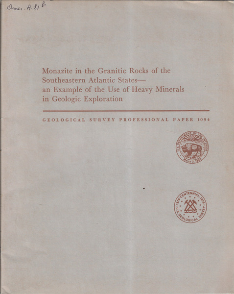 Monazite in the granitic rocks of the southeastern atlantic states …