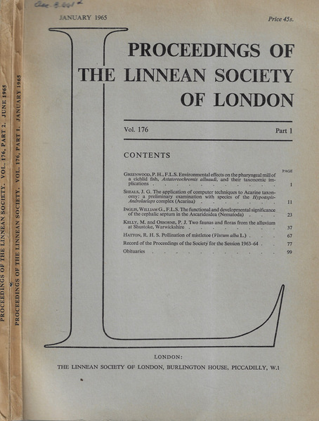 Proceedings of the Linnean Society of London Vol. 176 part. …