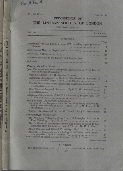 Proceedings of the Linnean Society of London Vol. 169 part. …