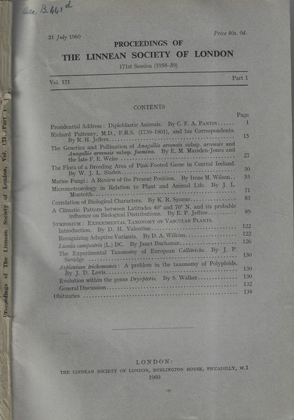 Proceedings of the Linnean Society of London Vol. 1751part. I …