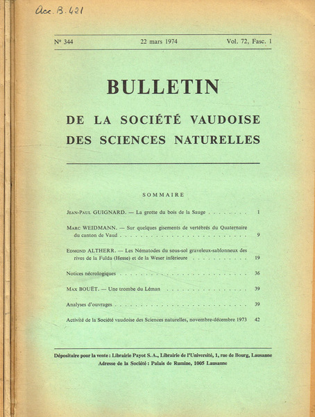 Bulletin de la Société Vaudoise des Sciences Naturelles. Vol.72, fasc.1, …