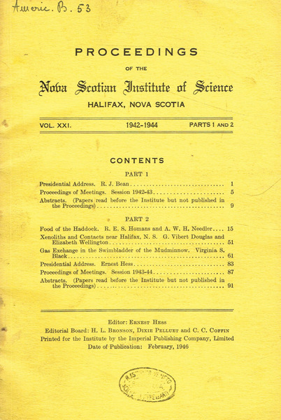 Proceedings of the nova scotian institute of science halifax, nova …