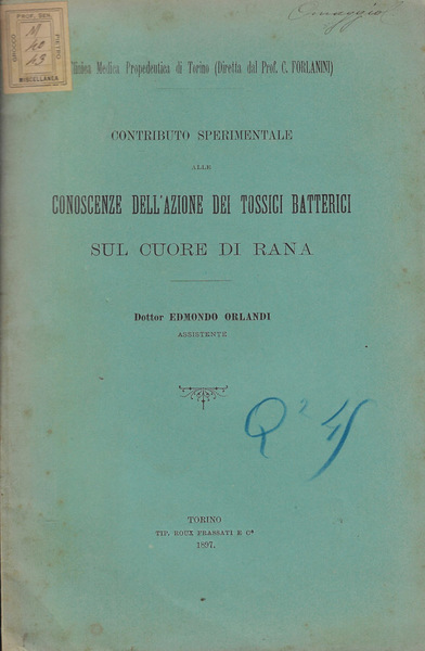 Contributo sperimentale alle conoscenze dell'azione dei tossici batterici sul cuore …