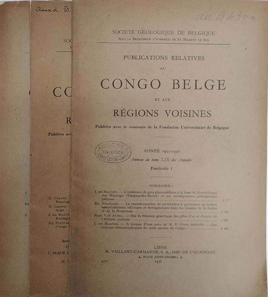 Publications Relatives au Congo Belge et aux Regions voisines 1934-1936